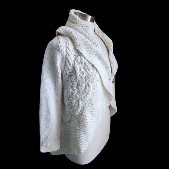 J. Jill Womens Cardigan Size XS Ivory Crochet Circle Pattern Cotton Sweater - Picture 5 of 12